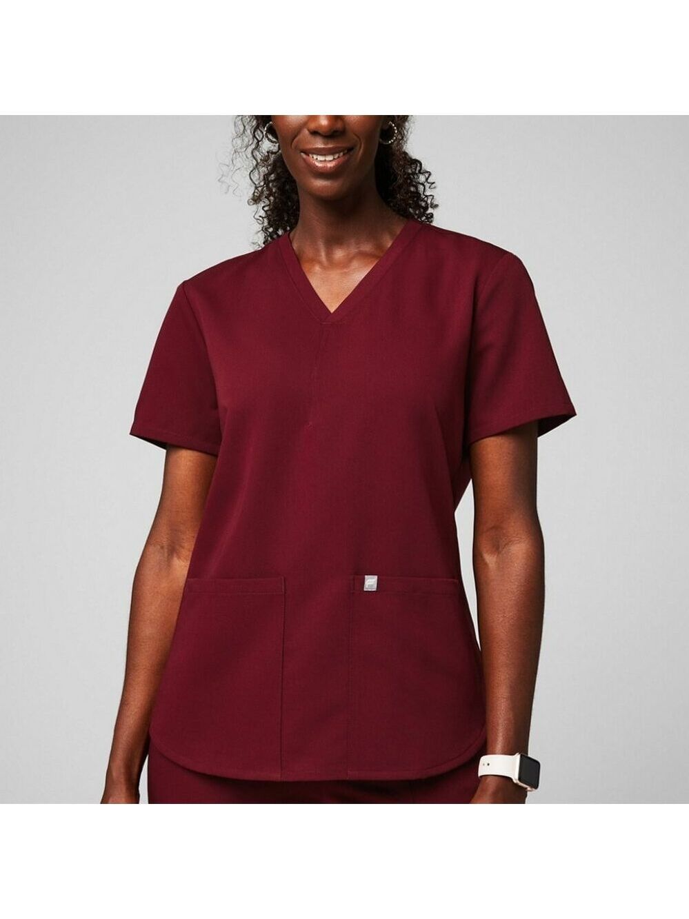 Fabletics Method Scrub Top Burgundy 2 Pocket V Neck Short Sleeve Medical Shirt L